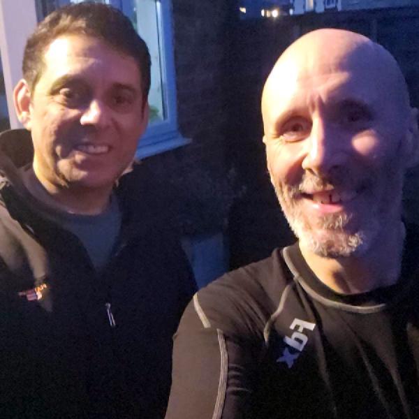 Selfie with friend in Woking who helped repair a detached mudguard during the Home Counties audax ride