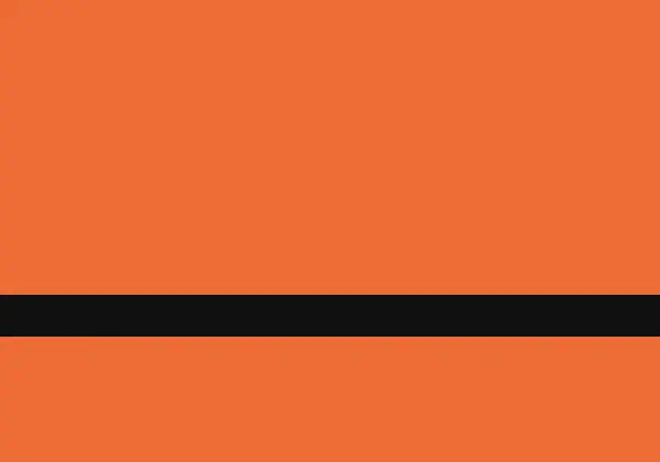 A horizontal flag with two equal orange bands separated by a thin black stripe running across the middle
